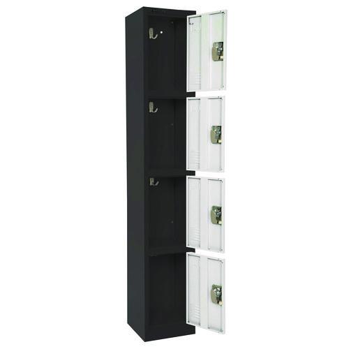 Picture of Steel Storage Locker, 4 Compartment, 12 x 12 x 72, Black Body/White Doors