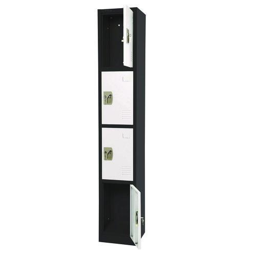 Picture of Steel Storage Locker, 4 Compartment, 12 x 12 x 72, Black Body/White Doors