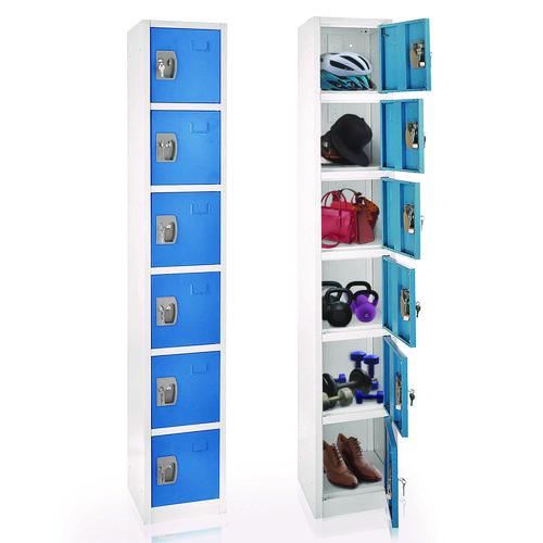 Picture of Steel Storage Locker, 6 Compartment, 12 x 12 x 72, Blue