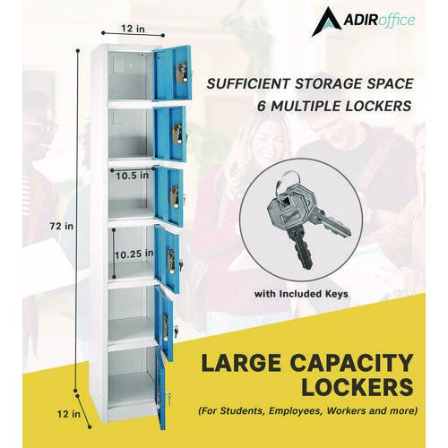 Picture of Steel Storage Locker, 6 Compartment, 12 x 12 x 72, Blue