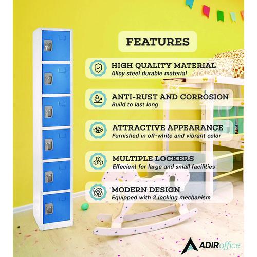 Picture of Steel Storage Locker, 6 Compartment, 12 x 12 x 72, Blue