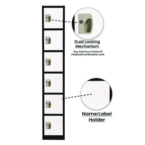 Picture of Steel Storage Locker, 6 Compartment, 12 x 12 x 72, Black Body/White Doors