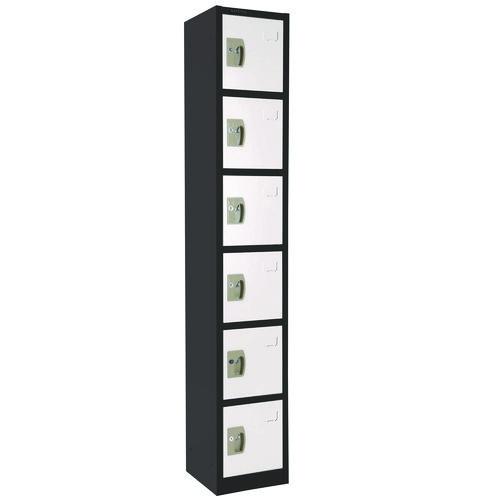 Picture of Steel Storage Locker, 6 Compartment, 12 x 12 x 72, Black Body/White Doors