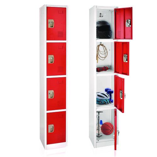 Picture of Steel Storage Locker, 4 Compartment, 12 x 12 x 72, Red