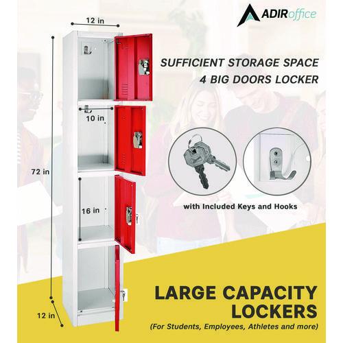 Picture of Steel Storage Locker, 4 Compartment, 12 x 12 x 72, Red