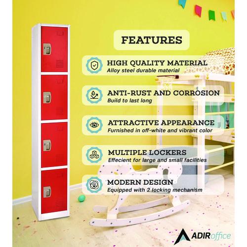 Picture of Steel Storage Locker, 4 Compartment, 12 x 12 x 72, Red