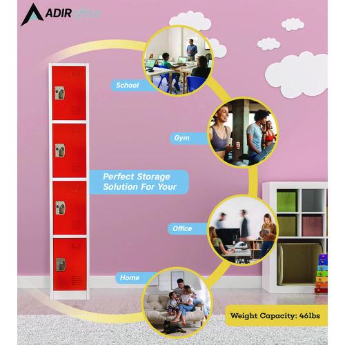 Picture of Steel Storage Locker, 4 Compartment, 12 x 12 x 72, Red