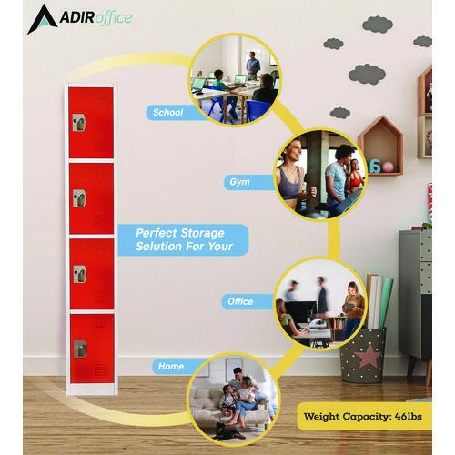 Picture of Steel Storage Locker, 4 Compartment, 12 x 12 x 72, Red