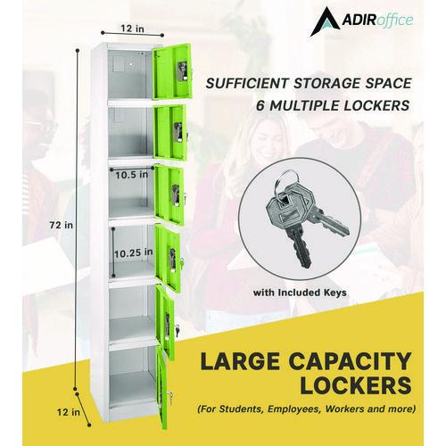 Picture of Steel Storage Locker, 6 Compartment, 12 x 12 x 72, Green