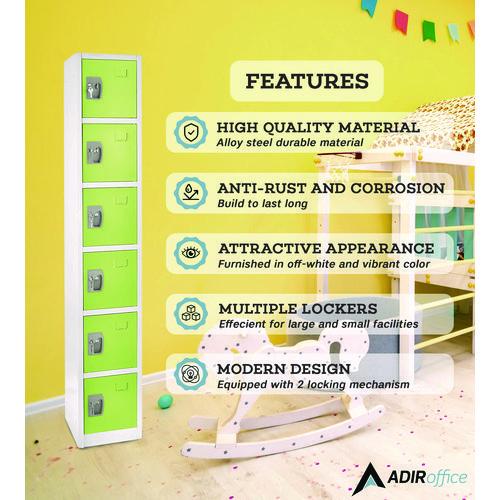 Picture of Steel Storage Locker, 6 Compartment, 12 x 12 x 72, Green