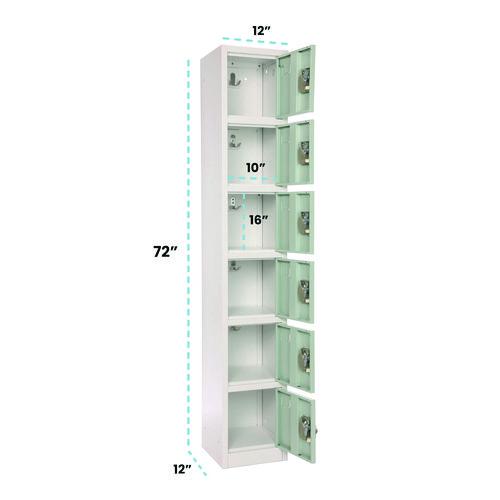 Picture of Steel Storage Locker, 6 Compartment, 12 x 12 x 72, Misty Green