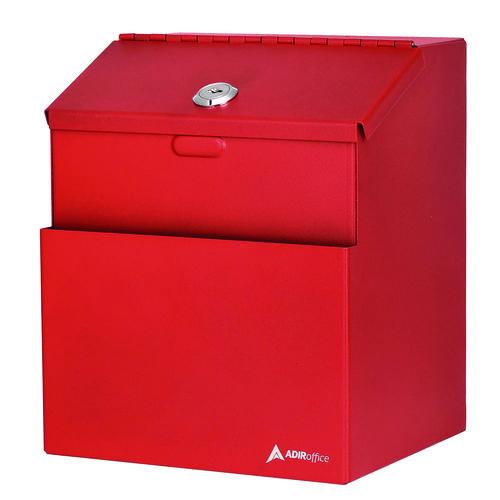 Picture of Wall Mountable Steel Suggestion Secure Drop Box with Key, 7 x 6 x 8.5, Stainless Steel 304, Red