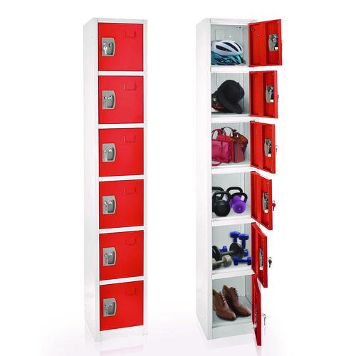 Picture of Steel Storage Locker, 6 Compartment, 12 x 12 x 72, Red