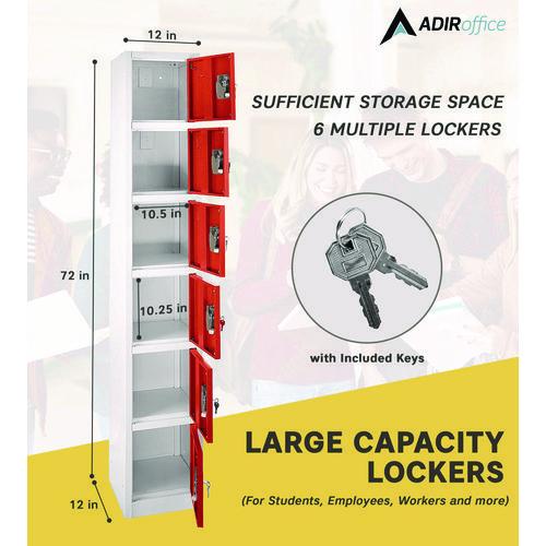 Picture of Steel Storage Locker, 6 Compartment, 12 x 12 x 72, Red