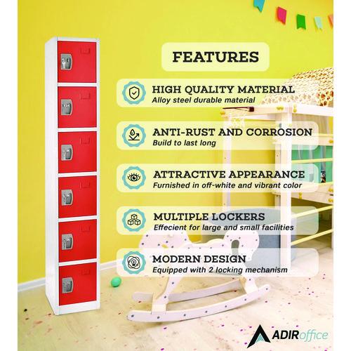 Picture of Steel Storage Locker, 6 Compartment, 12 x 12 x 72, Red