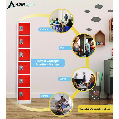 Picture of Steel Storage Locker, 6 Compartment, 12 x 12 x 72, Red