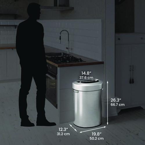 Picture of Open Top Trash Can, Half-Round, 18 gal, Plastic/Stainless Steel, Silver