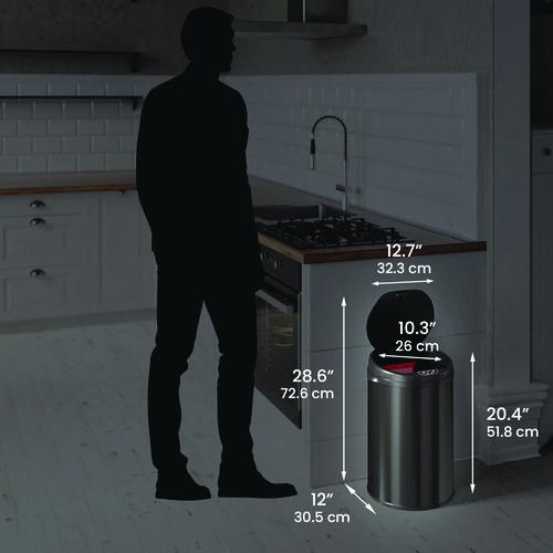 Picture of Sensor Trash Can, 8 gal, Plastic/Stainless Steel, Black