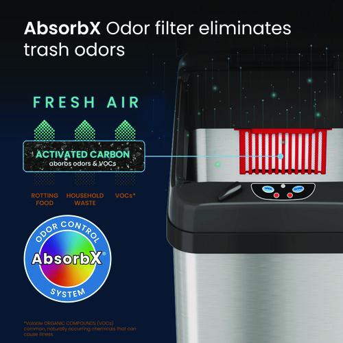 Picture of Sensor Trash Can, Rectangular, 13 gal, Plastic/Stainless Steel, Silver