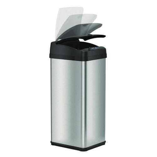 Picture of Sensor Trash Can, Rectangular, 13 gal, Plastic/Stainless Steel, Silver