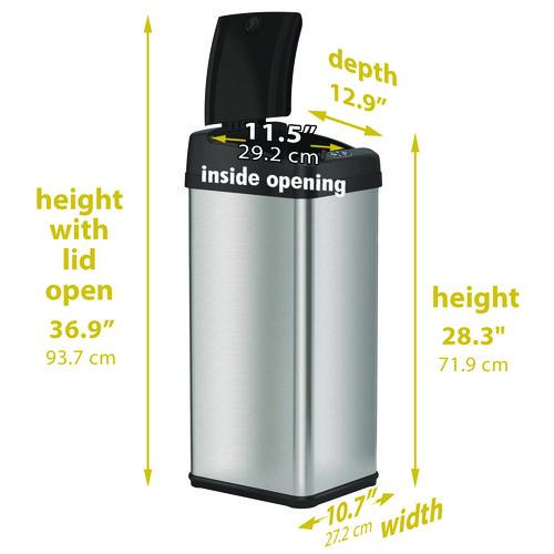 Picture of Sensor Trash Can, Rectangular, 13 gal, Plastic/Stainless Steel, Silver