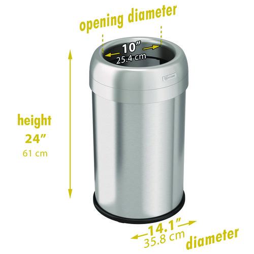 Picture of Open Top Trash Can, 13 gal, Plastic/Stainless Steel, Silver