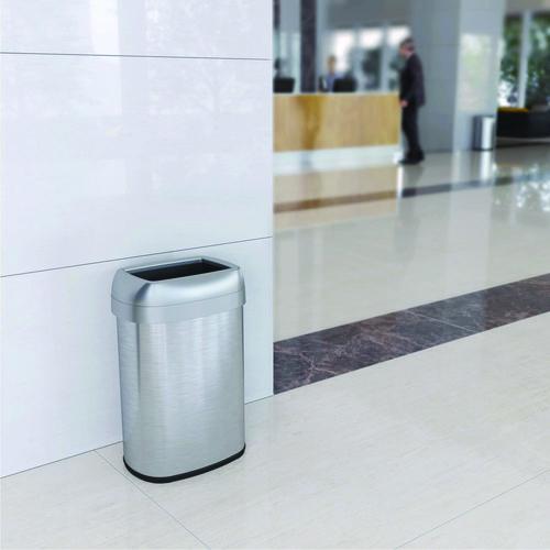 Picture of Open Top Trash Can with Wheels, Oval, 13 gal, Plastic/Stainless Steel, Silver