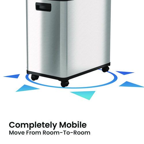 Picture of Dual Compartment Sensor Recycle Bin and Trash Can with Wheels, 16 gal, Plastic/Stainless Steel, Silver/Black