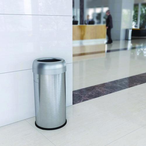 Picture of Open Top Trash Can, Round, 16 gal, Plastic/Stainless Steel, Silver