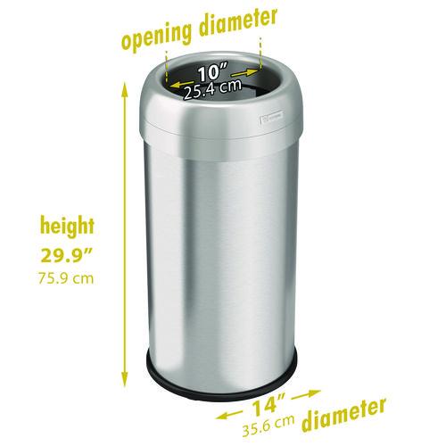 Picture of Open Top Trash Can, Round, 16 gal, Plastic/Stainless Steel, Silver