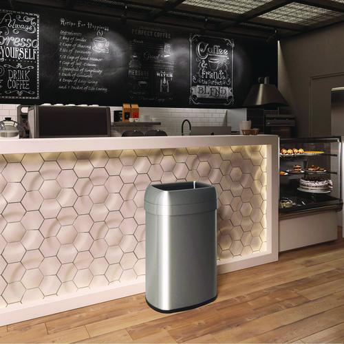 Picture of Open Top Trash Can, Oval, 16 gal, Plastic/Stainless Steel, Silver