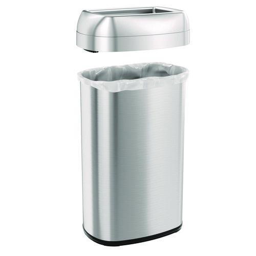 Picture of Open Top Trash Can, Oval, 16 gal, Plastic/Stainless Steel, Silver
