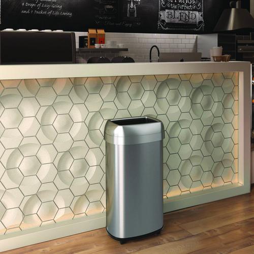 Picture of Open Top Trash Can with Wheels, Oval, 16 gal, Plastic/Stainless Steel, Silver