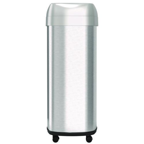 Picture of Open Top Trash Can with Wheels, Oval, 16 gal, Plastic/Stainless Steel, Silver