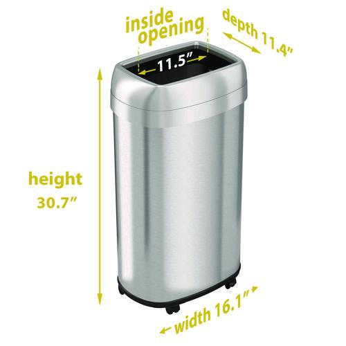 Picture of Open Top Trash Can with Wheels, Oval, 16 gal, Plastic/Stainless Steel, Silver