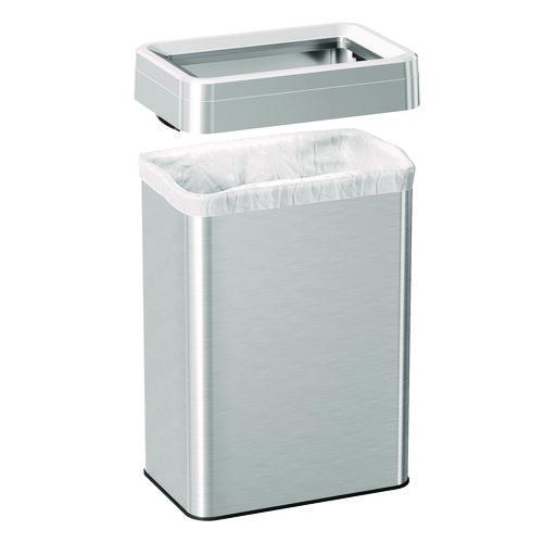 Picture of Open Top Trash Can, Rectangular, 16 gal, Plastic/Stainless Steel, Silver