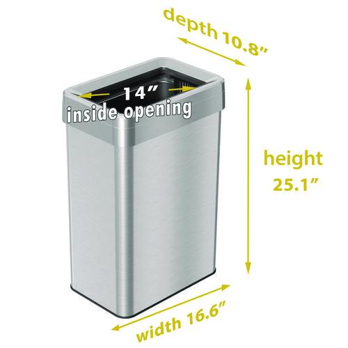 Picture of Open Top Trash Can, Rectangular, 16 gal, Plastic/Stainless Steel, Silver