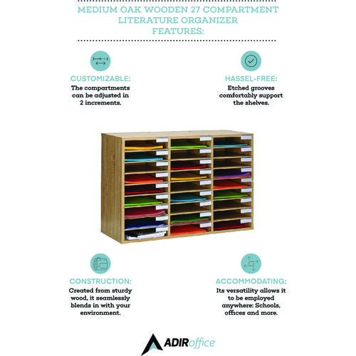 Picture of Wooden 27 Compartment Literature Organizer, 27 Sections, Letter Size, 31.49 x 11.81 x 21.65, Medium Oak