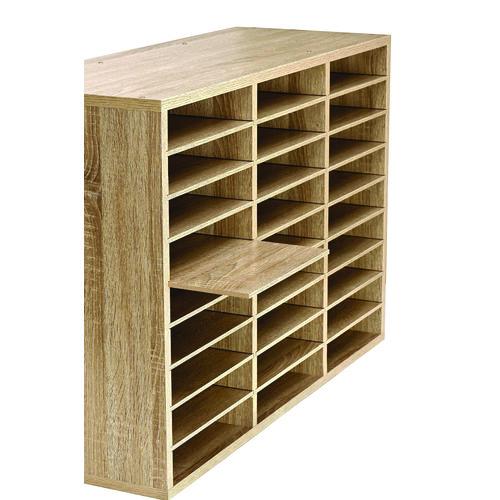 Picture of Wooden 27 Compartment Literature Organizer, 27 Sections, Letter Size, 31.49 x 11.81 x 21.65, Medium Oak
