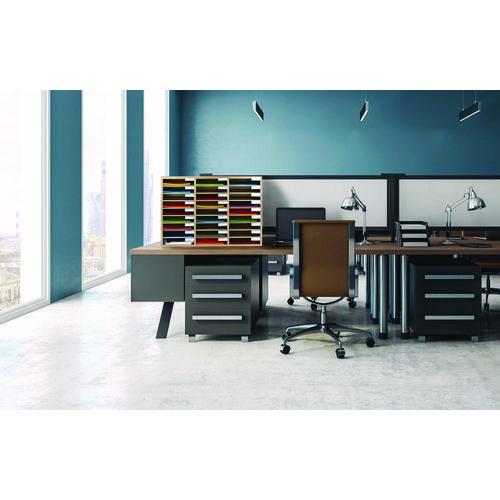 Picture of Wooden 27 Compartment Literature Organizer, 27 Sections, Letter Size, 31.49 x 11.81 x 21.65, Medium Oak