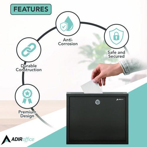 Picture of Large Size Steel Multi-Purpose Secure Drop Box, 12 x 3 x 10, Black