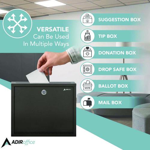 Picture of Large Size Steel Multi-Purpose Secure Drop Box, 12 x 3 x 10, Black