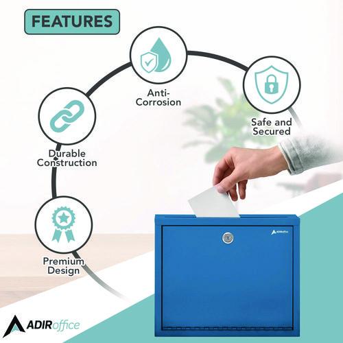 Picture of Large Size Steel Multi-Purpose Secure Drop Box, 12 x 3 x10, Blue