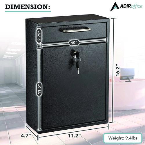 Picture of Large Ultimate Secure Drop Box Wall Mounted Mail Box, 11.2 x 4.7 x 16.2, Black