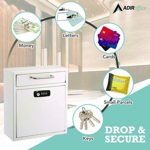 Picture of Medium Secure Drop Box Wall Mounted Locking Mail Box with Key and Combination Lock, 10.51 x 4.72 x 12, White