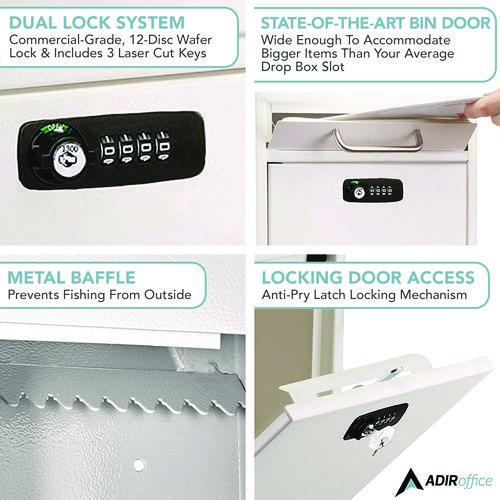 Picture of Medium Secure Drop Box Wall Mounted Locking Mail Box with Key and Combination Lock, 10.51 x 4.72 x 12, White
