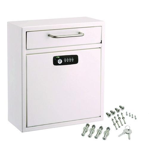Picture of Medium Secure Drop Box Wall Mounted Locking Mail Box with Key and Combination Lock, 10.51 x 4.72 x 12, White