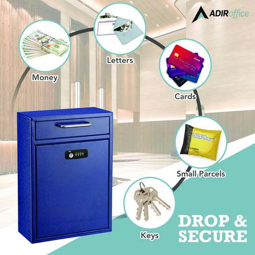 Picture of Large Secure Drop Box Wall Mounted Locking Mail Box with Key and Combination lock, 11.2 x 4.7 x 16.2, Blue