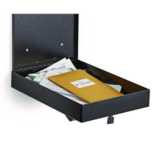 Picture of Large Wall Mounted Weatherproof Steel Secure Drop Box, 11 x 2.4 x 16, Black