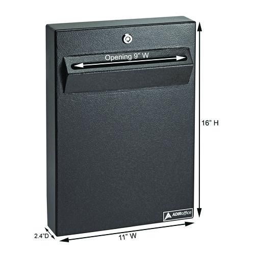 Picture of Large Wall Mounted Weatherproof Steel Secure Drop Box, 11 x 2.4 x 16, Black